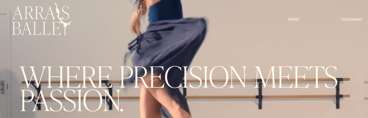 Arrais Ballet logo design In the top-left corner of the Arrais Ballet website is the logo. Amidst the lettering are two shapes. One takes the place of the “I” and the other takes the place of the “T”. Both are meant to symbolize a ballerina in motion.