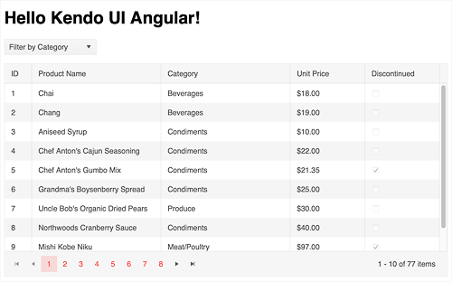Kendo UI for Angular - Getting Started application
