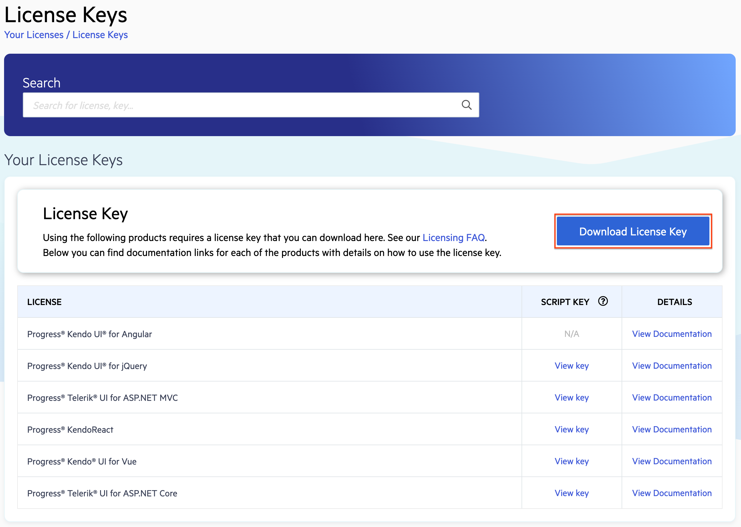 Telerik Account - License Keys - React Download