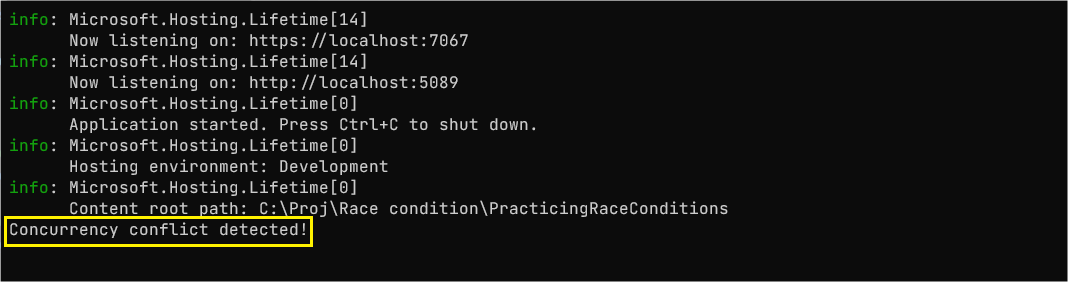 concurrency conflict error Concurrency conflict error